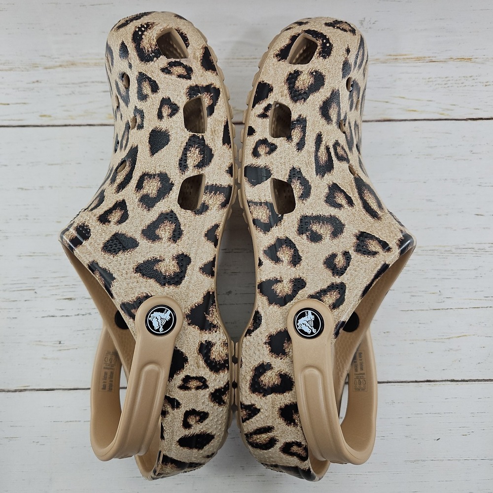 Crocs Classic Clogs Leopard Cheetah Print Womens 10 Tan Black Sandal 205838 - Picture 8 of 11